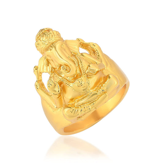 Micron Goldplated Ganesh Men Engagement Wedding all purpose Heavy finger ring (ORMG3427)