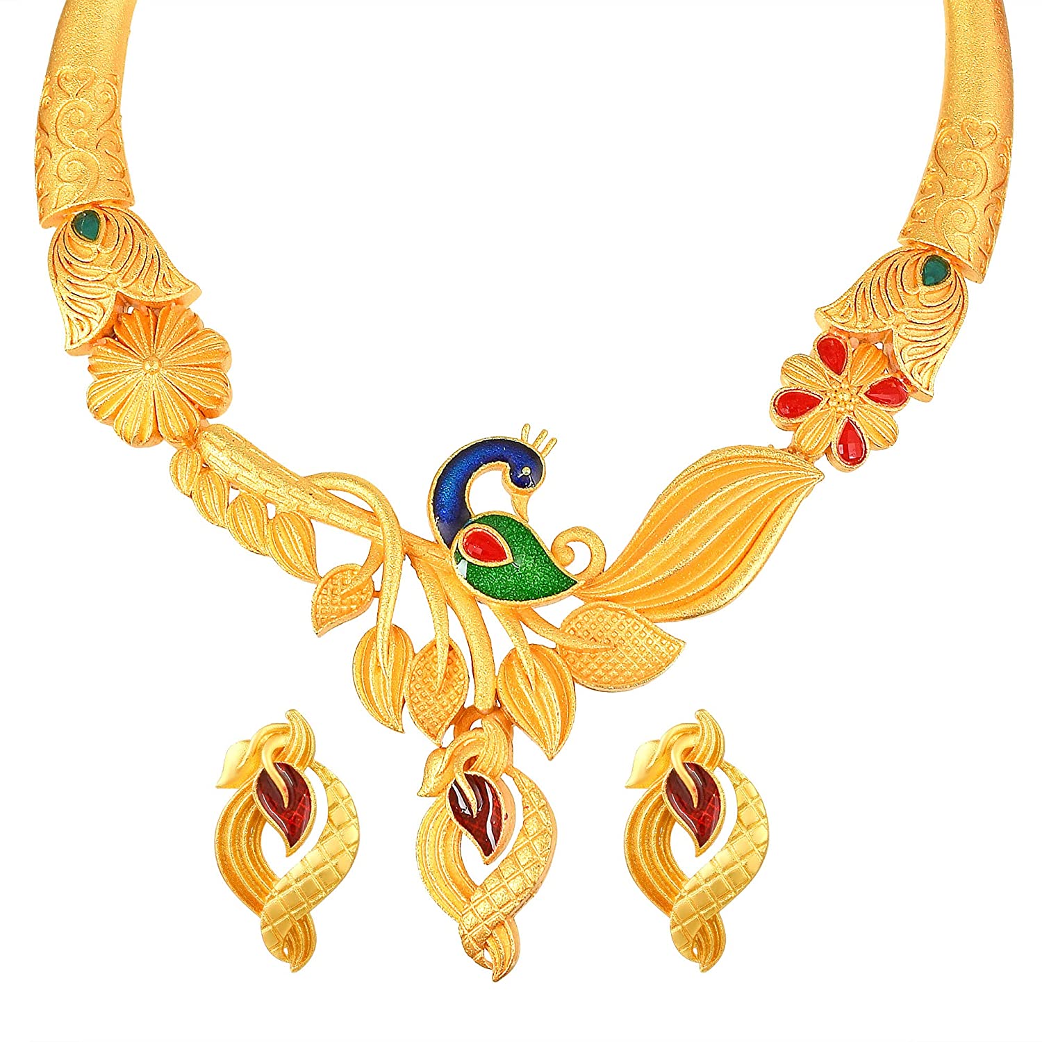 Brass Gold forming Rasrawa Meenakari Peacock design Traditional Necklace set Women