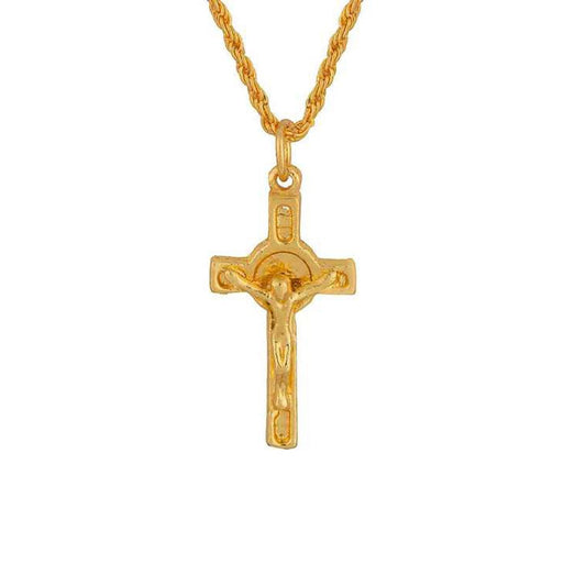 Cross and Jesus Locket Yellow Gold Brass Pendant