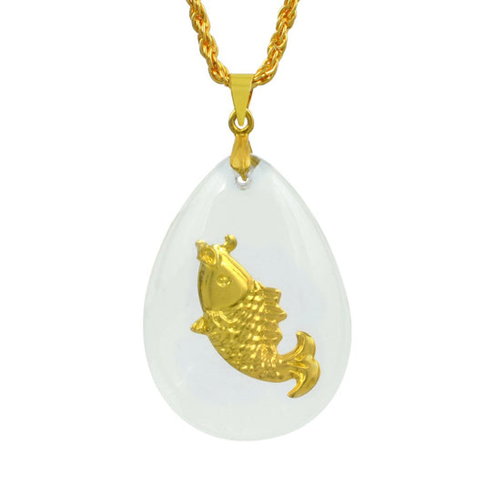 Crystal Aquarium Gold plated Fish encased Pendant