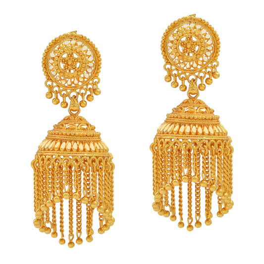Micron Goldplated Handmade Tassled Jhalar Jhumki (JHAT2644)