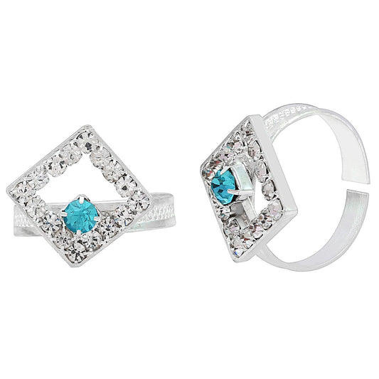 Silver plated Square kite shape design White and Firozi Turquoise CZ Adjustable Toe ring for Women