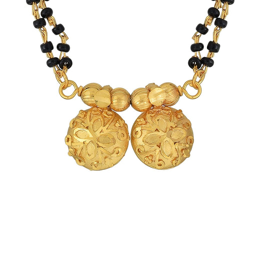 Gold plated, 2 wati, Carved, flower shaped design, Handmade, Traditional Mangalsutra