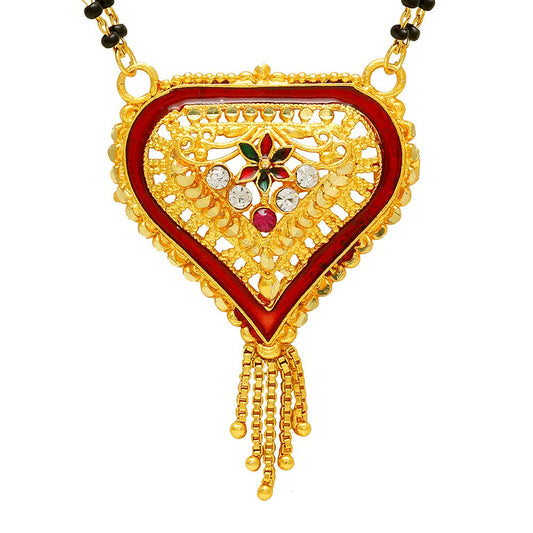 Gold plated CZ studded Red Meenakari Heartshape design Mangalsutra