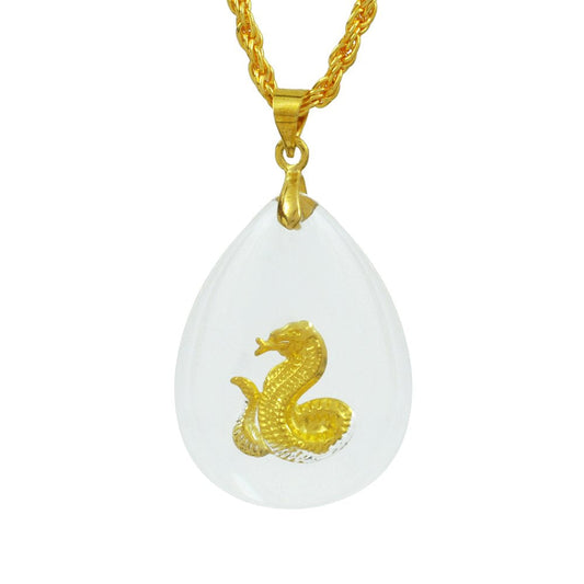 Crystal Aquarium with Gold plated Snake inside Pendant