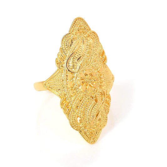 Gold plated Handmade carving Long Oval Finger cuff Tradittional Finger ring Women