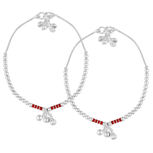 Silver plated Single strand Red Meenakari sleek stylish Payal Pajeb Anklet