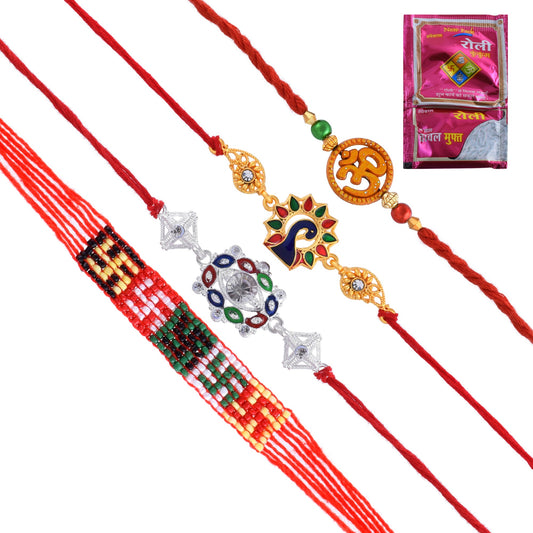 Silver and Goldplated With Om 3 Rakhi Set for Bhaiya Bhabhi Rakshabandhan Brother Bhai (Pack of 3)