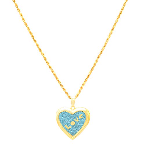 Gold Plated Love Embossed Blue Colored Openable Heart Locket Pendant