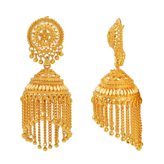 Micron Goldplated Handmade Tassled Jhalar Jhumki (JHAT2644)