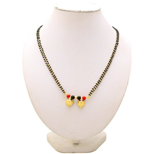Gold plated Dual Wati, Red and black bead studded, Ethnic Traditional Mangalsutra