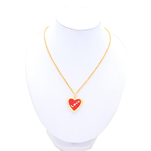 Gold Plated Love Embossed Red Colored Faux Drussy Openable Heart Locket Pendant
