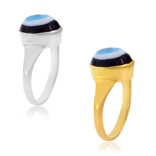 Brass & Silverplated Combo of 2 Evil Eye Finger ring Fashion (CMRM6648)