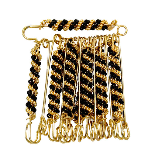 Gold Plated White Beaded Gold Plated Brass Wired Set of 12 Saree Dupatta Pin