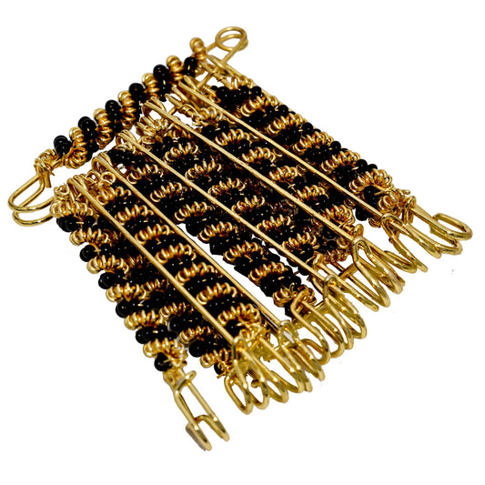 Gold Plated White Beaded Gold Plated Brass Wired Set of 12 Saree Dupatta Pin