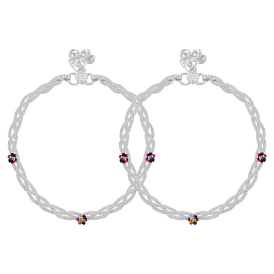 Silver plated, double strand, Payal, Pajeb Anklets Fashion