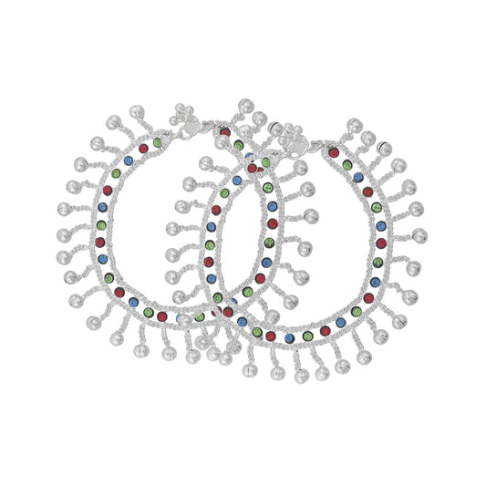 Silver plated German Silver Colourful Parda payal Pajeb Anklet Women