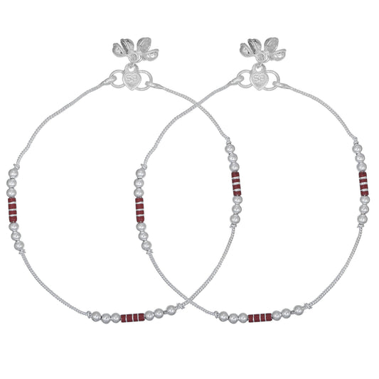 Silver Plated Single line maroon Meena Payal Pajeb Anklet