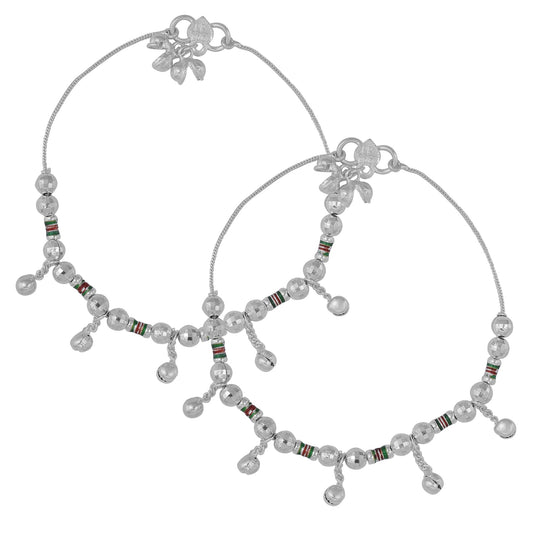 Silver plated Meenakari Ball Bead Traditional Payal, Pajeb Anklet Fashion women