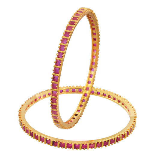 Gold Plated Natural Burma Ruby Stone Bangle Set Women (BGSV1583)