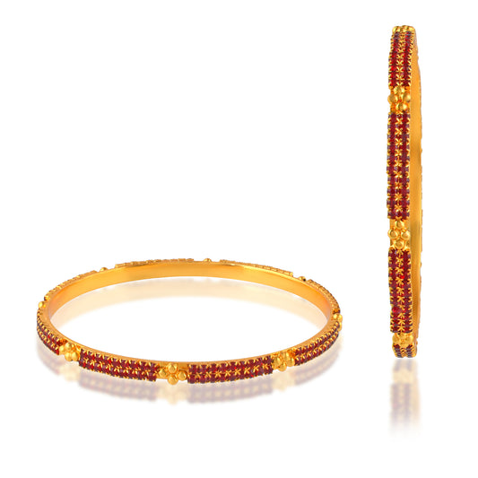 Brass 24KT Micron Gold plated Natural Ruby Bangle set (BGSV1750)
