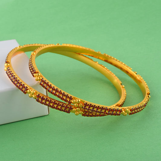 Brass 24KT Micron Gold Faux Ruby Bangle Set (BGSV1750)