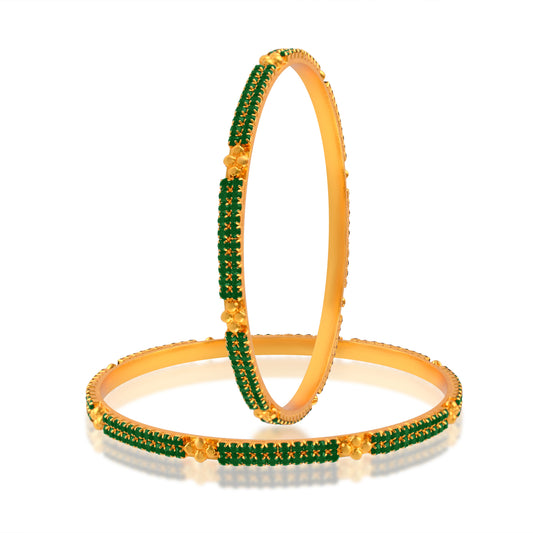 Brass 24KT Micron Gold Natural Emerald Bangle set (BGSV1751)