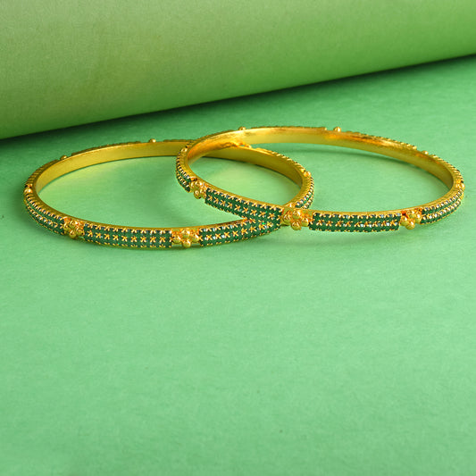 Brass 24KT Micron Gold Natural Emerald Bangle set (BGSV1751)