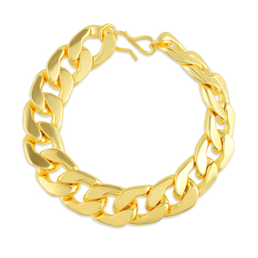 Men's Gold-Plated Chain Bracelet, 24KT Micron, 20.3 cm Length, 62 Grams, Pure Brass (BLDM3796)