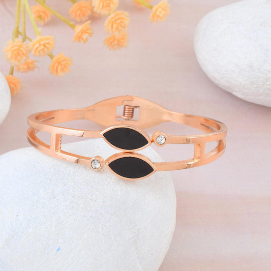 Rose Gold Black Onyx Bangle Kada Bracelet for Women (BLDM3801)