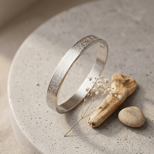 Stainless Steel Muslim Ayat Ul Kursi verses engraved cuff bracelet Islamic jewellery (BLDM3913)