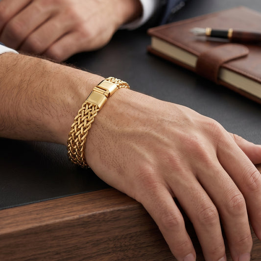 Brass 1 Gram gold thick Heavy Mens Bracelet (BLDM3937)