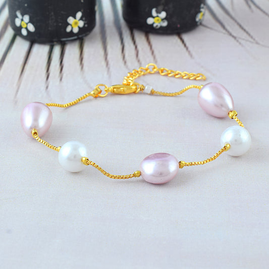 Japanese Freshwater Pink Pearl Bracelet for Women (BLHR7842)