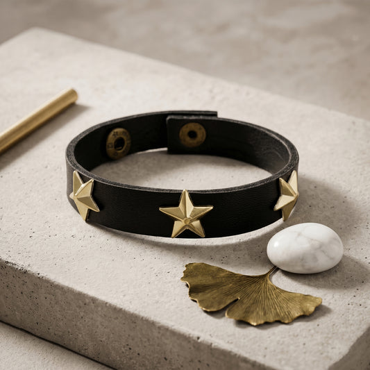 Pure Leather Star charms Unisex bracelet Men women bikers accessory (BLNI8221)