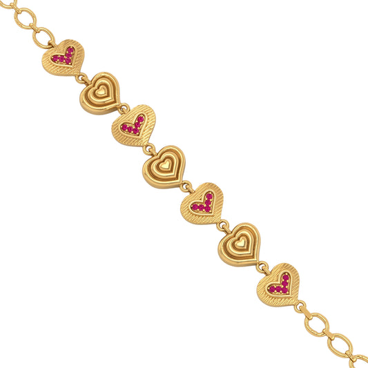 Premium Brass 1Gram Micron Gold plated handmade Heartshape link Natural Ruby Studded Bracelet for Women (BLSV1758)