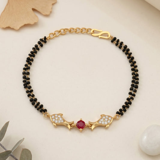 Premium Brass Micron 1 Gram gold Imitation Diamond and Natural Ruby Mangalsutra Bracelet for Women (BLSV1757)
