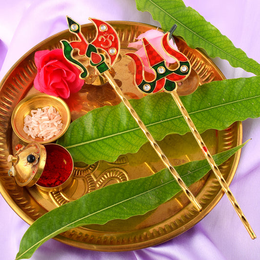 Acrylic Meenakari Trishul Farsa combo Puja Home decor (CMDM3673)