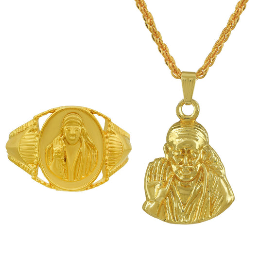 Gold Brass Combo of Shirdi SAI BABA pendant and finger ring(CMMI5674)