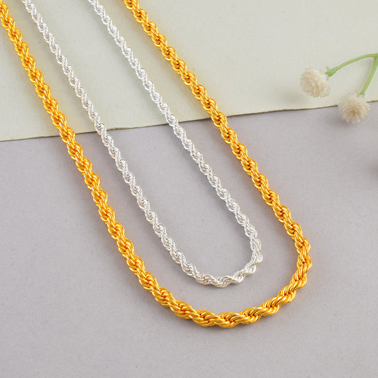 Brass Micron Gold Plated and Anti-Tarnish Silver Plated Rope Design Chains (Pack of 2 chains) CMNI8310