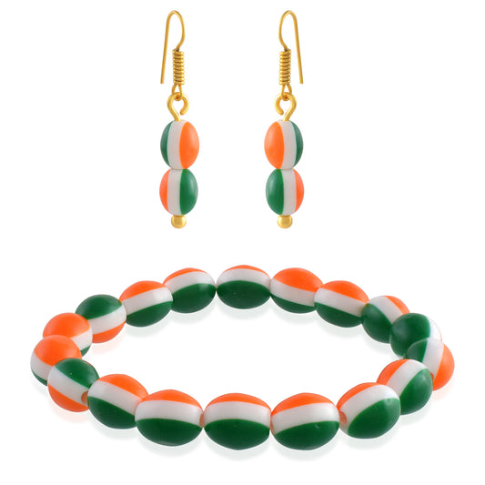 Tricolour Beaded Bracelet and Earring Combo for Women (CMRM6706)
