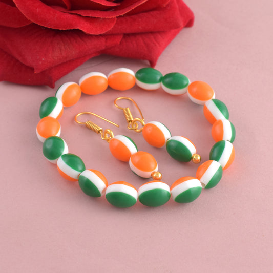 Tricolour Beaded Bracelet and Earring Combo for Women (CMRM6706)