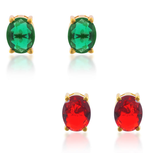 Emerald and Ruby Stud Earrings Combo for women (CMSV1736)
