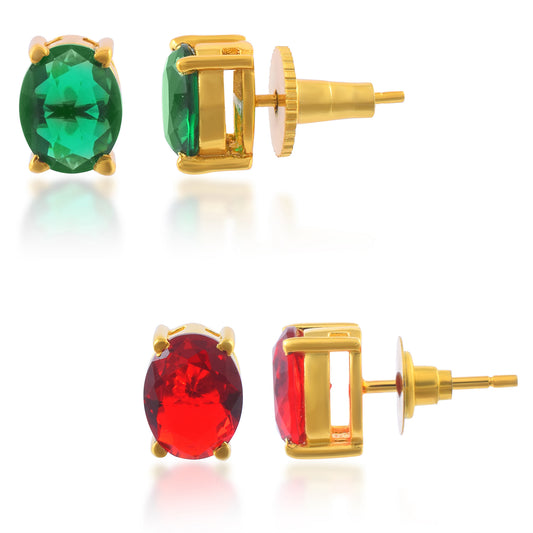 Emerald and Ruby Stud Earrings Combo for women (CMSV1736)