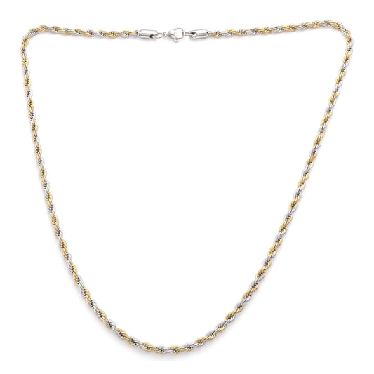 Premium Brass Rope Chain Necklace – Dual Tone Gold & Silver Plated (CNCG4390)