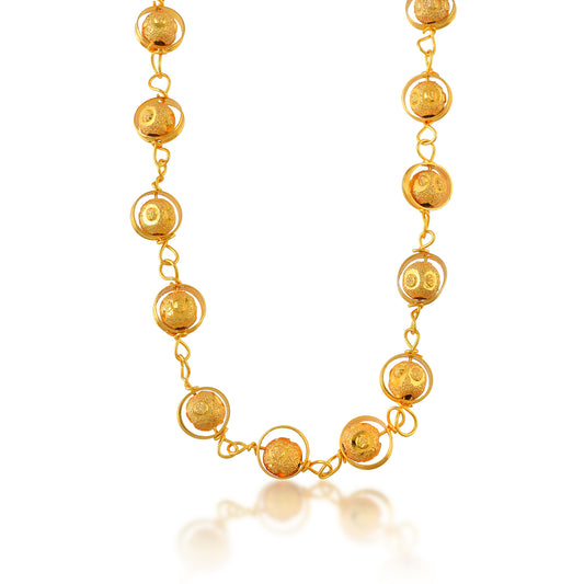 Brass 24K Gold Plated Hand Carving ball-Beaded Necklace for Women (CNTJ4688)