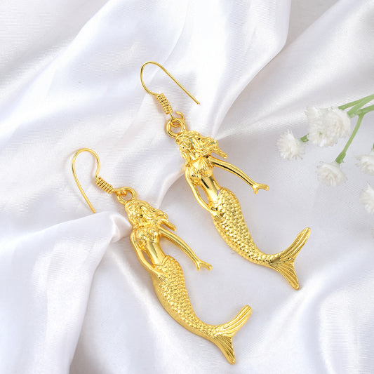 Brass 24KT Micron 1 Gram Mermaid (Jalpari) Earrings (ERDM3733)