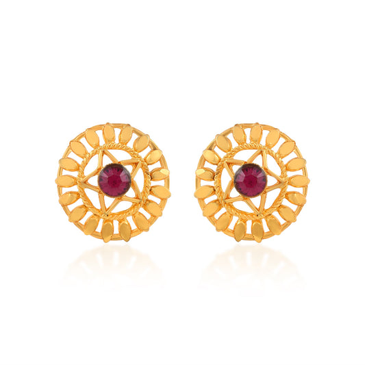 Brass Goldplated Faux Burma Ruby Women Stud Earrings