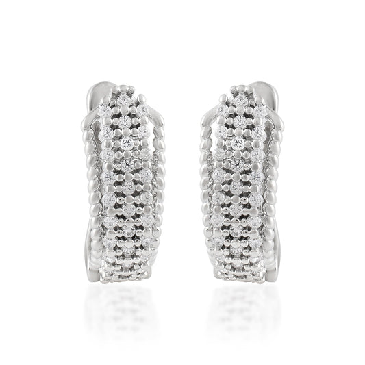 Brass Silverplated CZ AD Imitation Diamonds Hoop Fashion Earrings