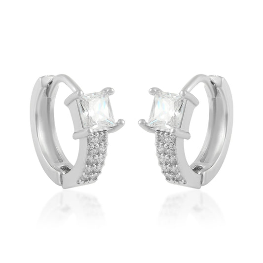 Brass Silverplated Imitation Diamonds Mini Hoop Fashion Earrings