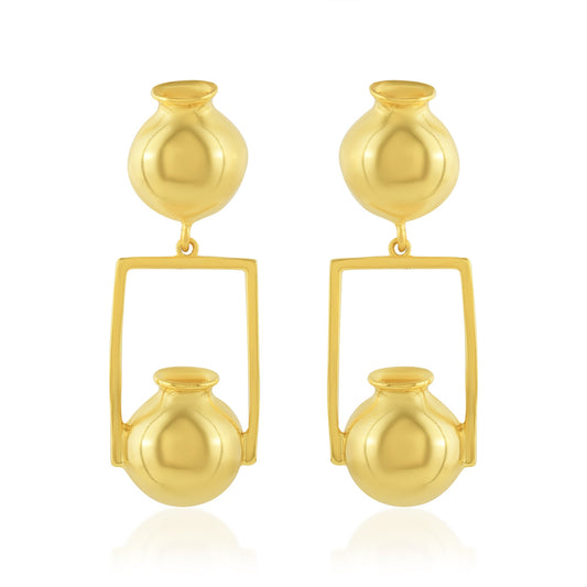 Brass Goldplated Pitcher Indian Matka Shape Stylish Fashion Long Earrings